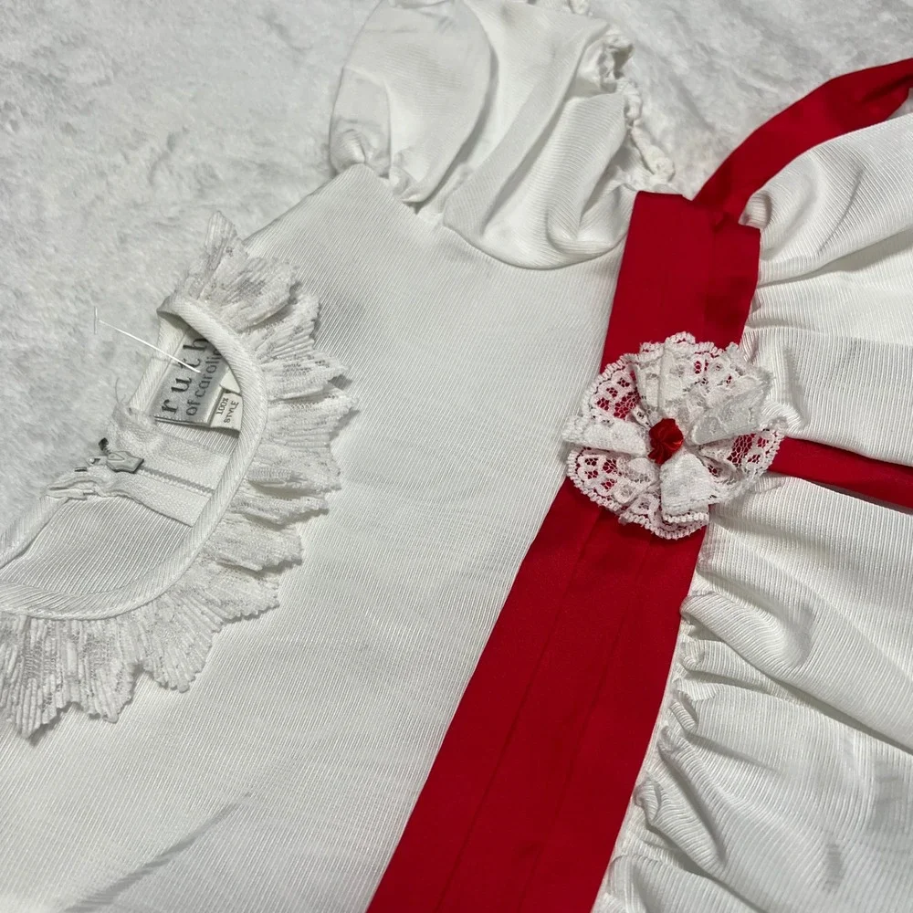 VINTAGE Ruth of Carolina Holiday Dress 4T Girls White Red Sash Lace Formal